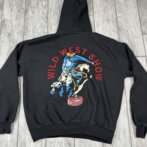 Pull & Bear Large Hoodie Mens Black Wild West Show Cowboy Western Size L